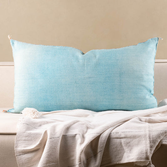 Blue Cactus Silk Pillow Cover