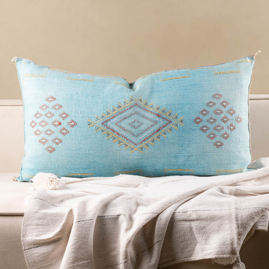 Blue Cactus Silk Pillow Cover