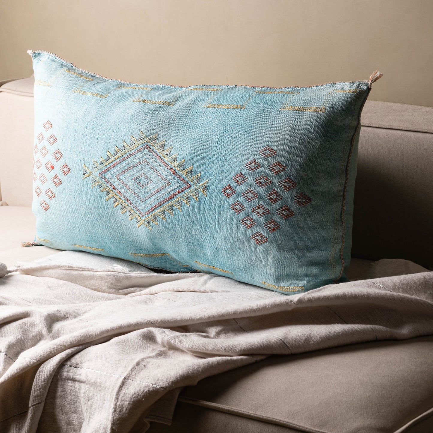 Blue Cactus Silk Pillow Cover