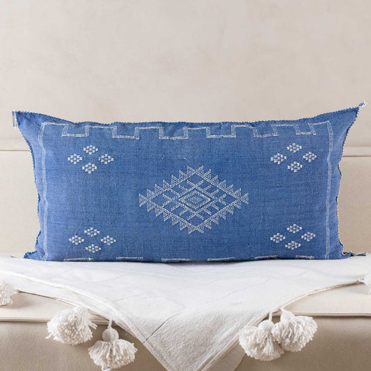 Blue Cactus Silk Pillow Cover