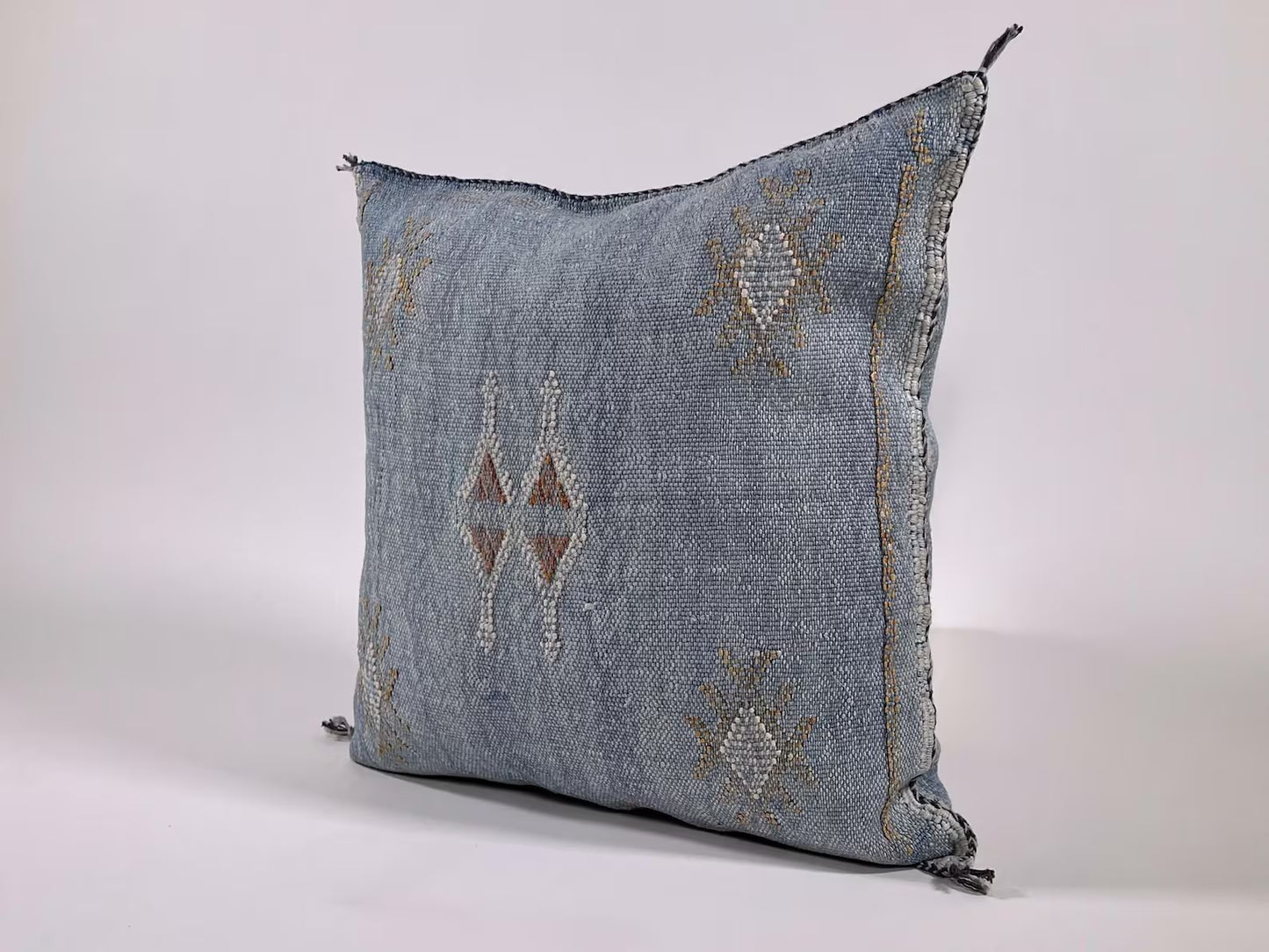 Washed Blue Moroccan Cactus Silk Pillow