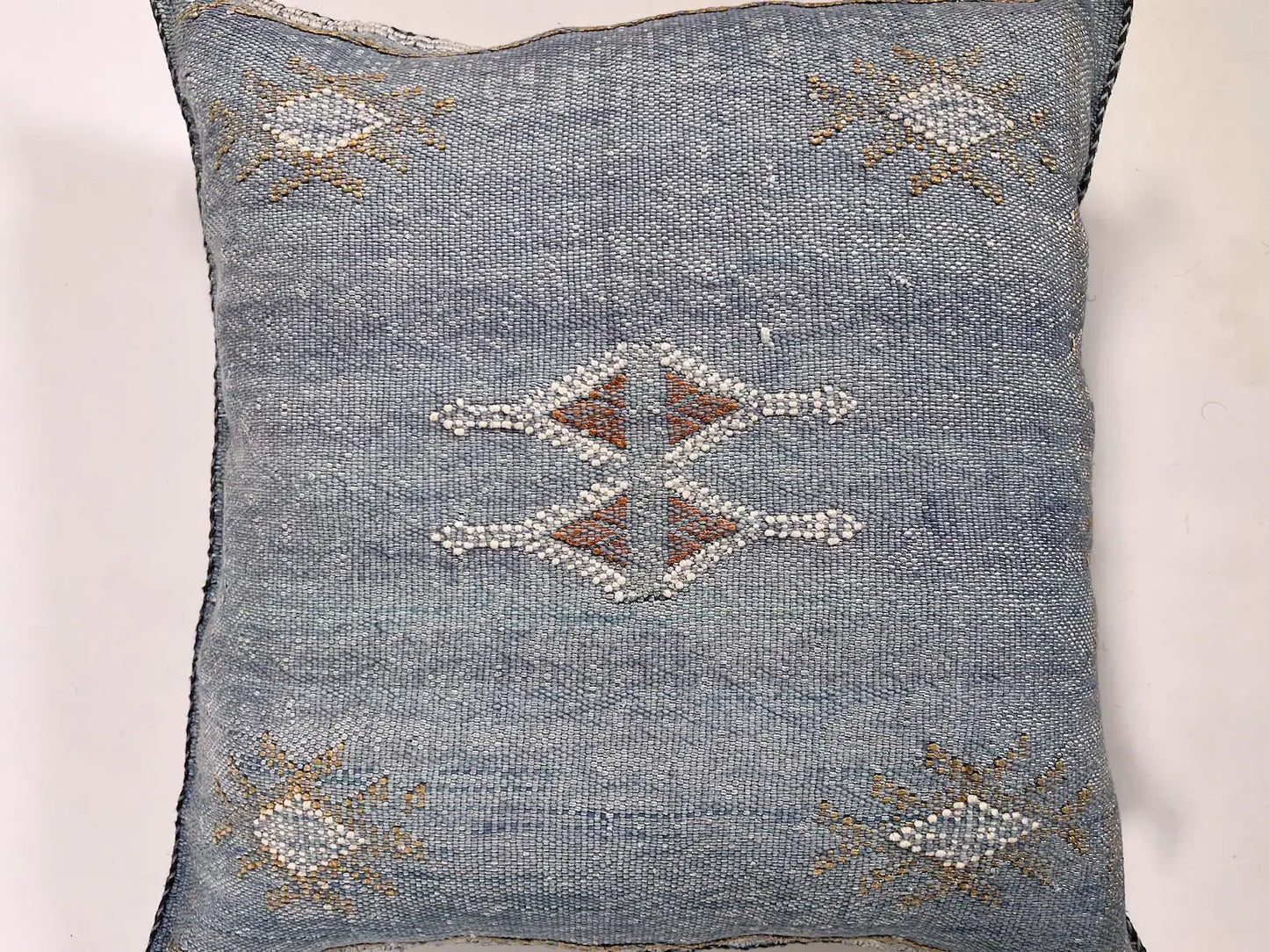 Washed Blue Moroccan Cactus Silk Pillow