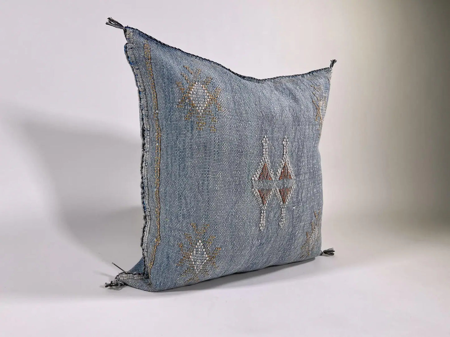 Washed Blue Moroccan Cactus Silk Pillow