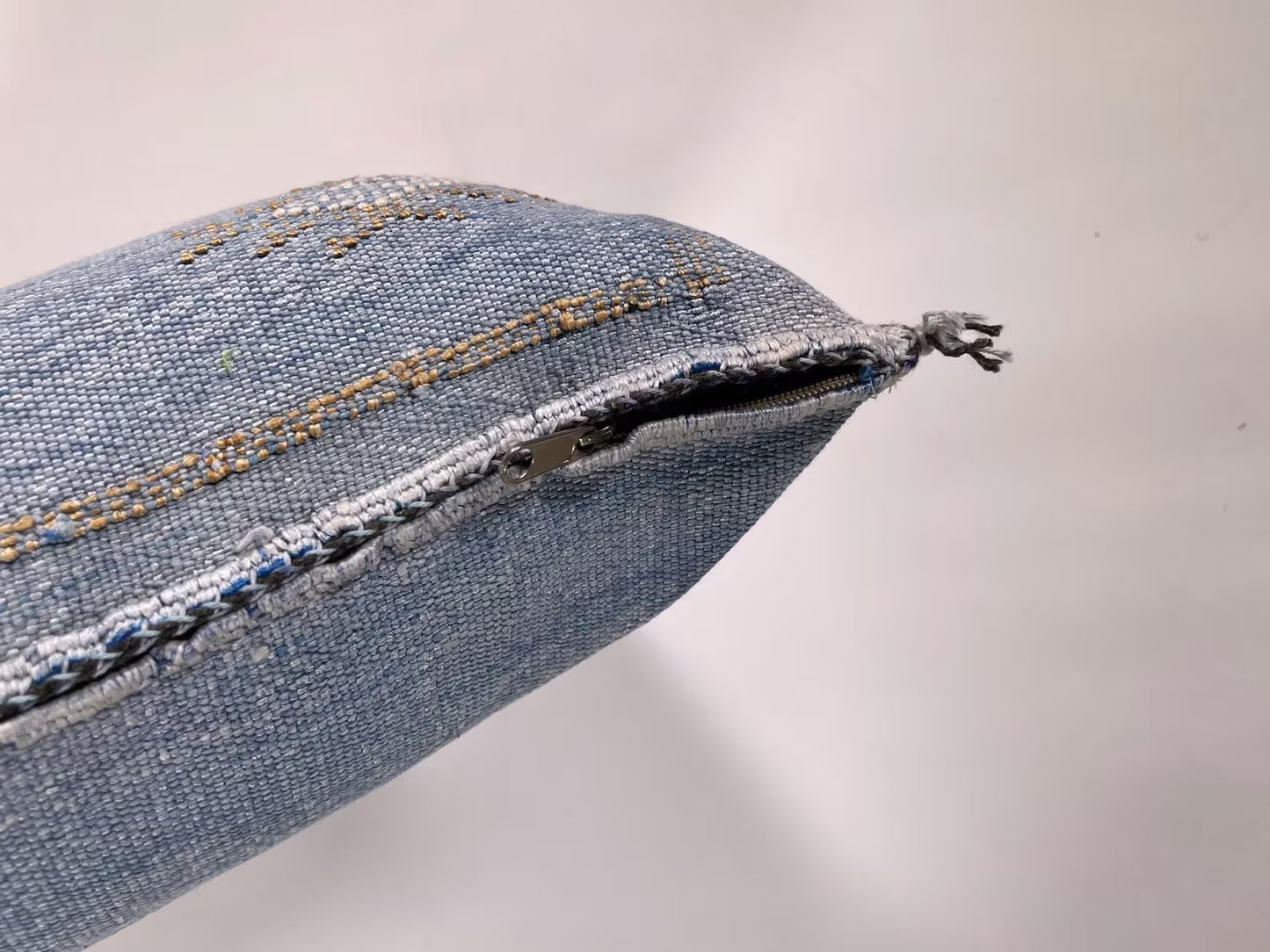 Washed Blue Moroccan Cactus Silk Pillow