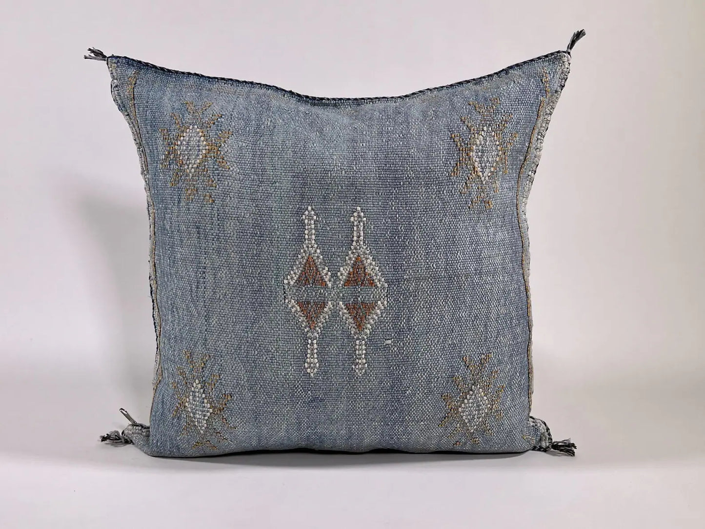 Washed Blue Moroccan Cactus Silk Pillow