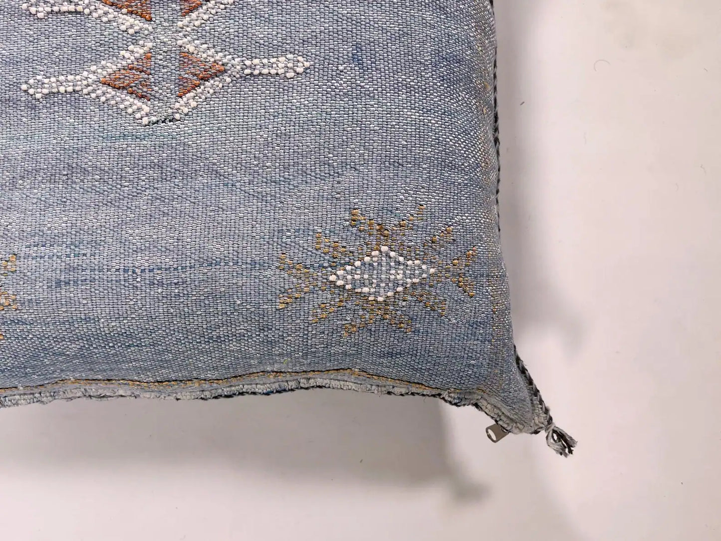 Washed Blue Moroccan Cactus Silk Pillow