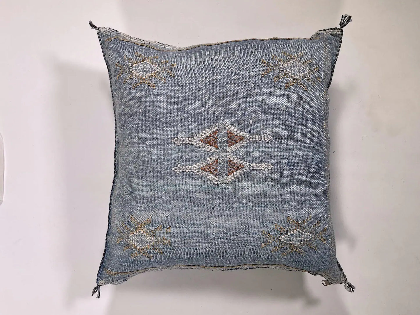 Washed Blue Moroccan Cactus Silk Pillow
