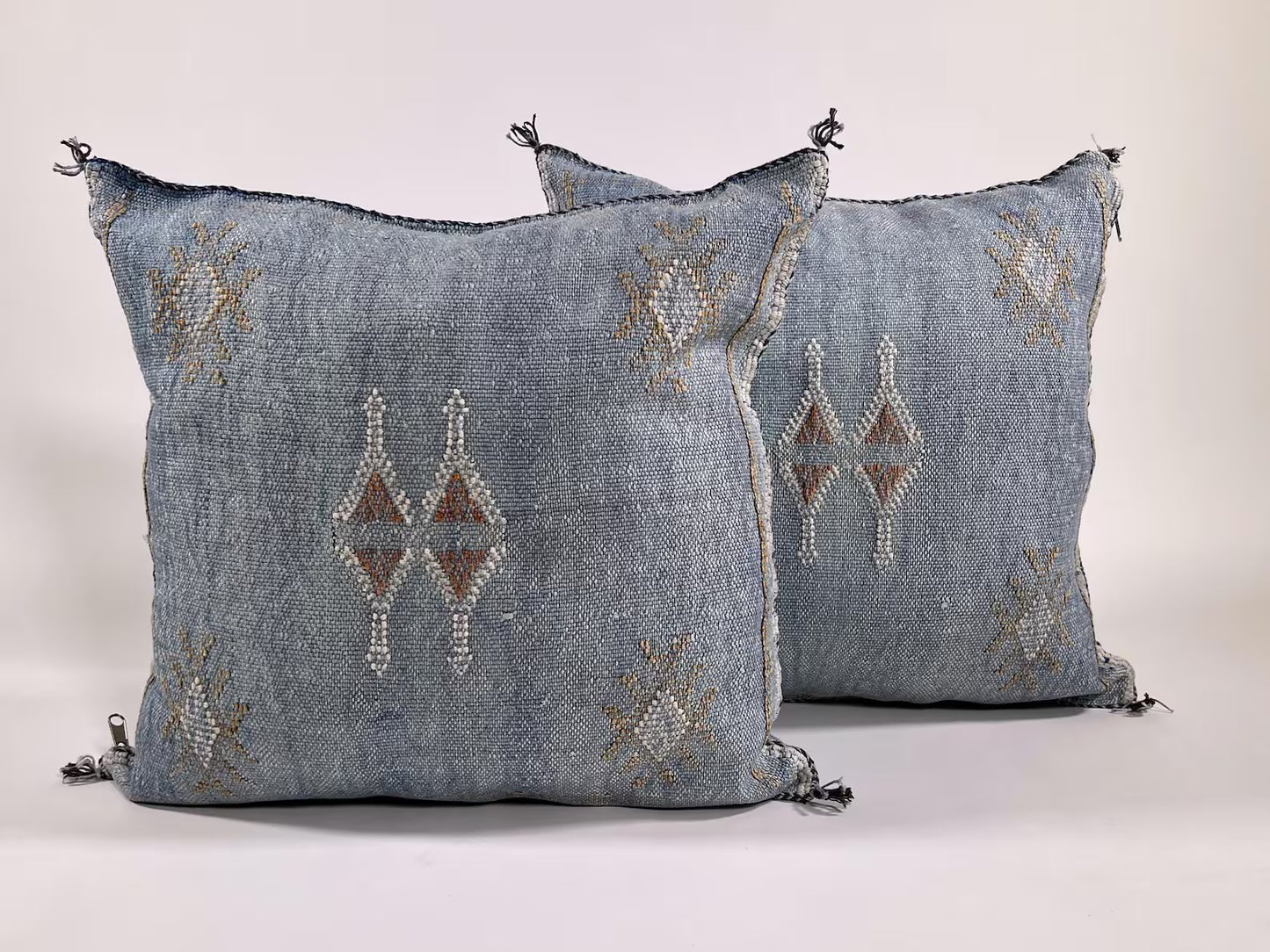 Washed Blue Moroccan Cactus Silk Pillow