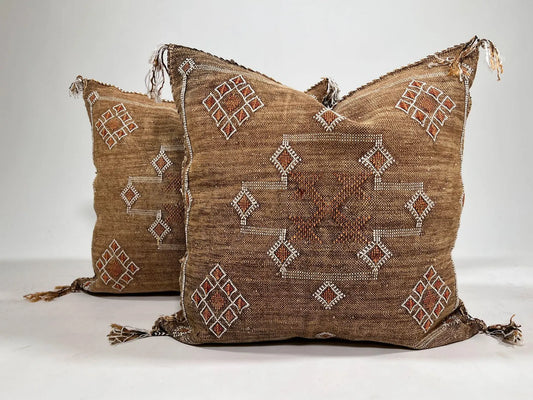 Camel Brown Moroccan Cactus Silk Pillow